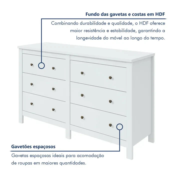 Cômoda 6 Gavetas Maggiore New Espresso Móveis Branco
