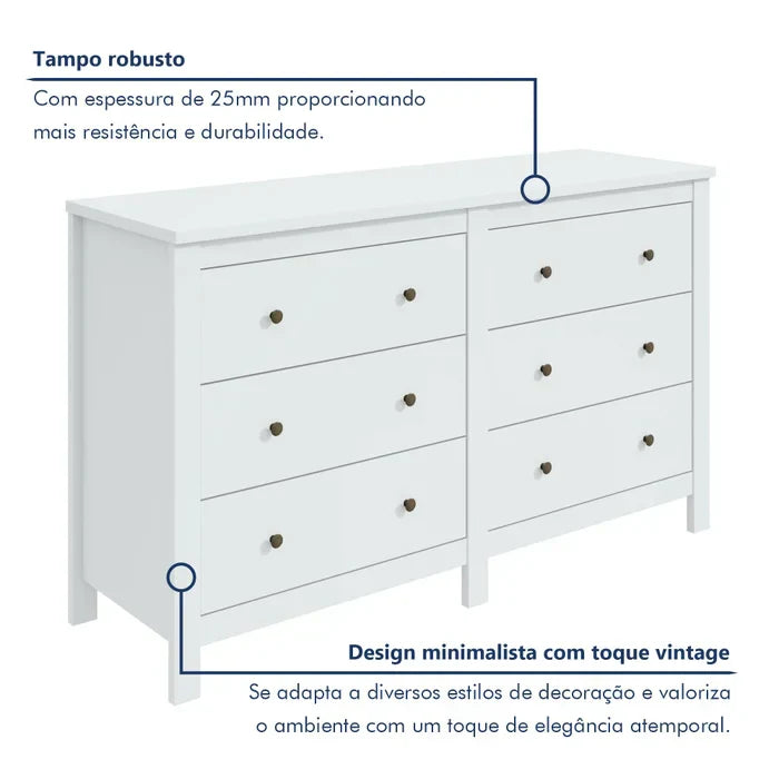 Cômoda 6 Gavetas Maggiore New Espresso Móveis Branco