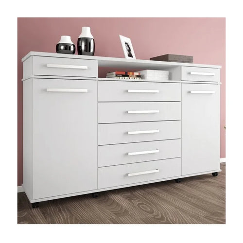 Cômoda 2 Portas 7 Gavetas Paris Espresso Móveis Branco